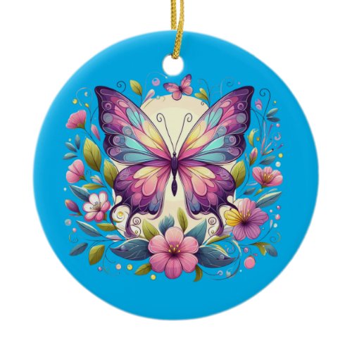 Cute, colorful butterfly  ceramic ornament
