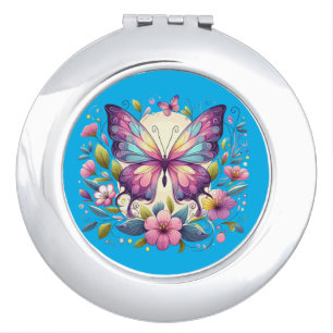 Cute, colorful butterfly compact mirror