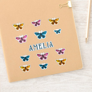 Cute Colorful Butterfly Girl Name Sticker