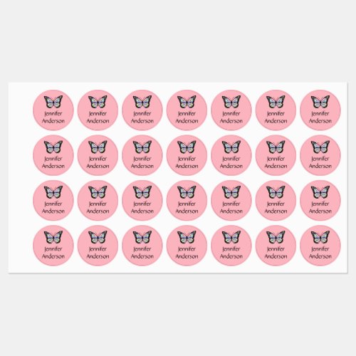 Cute Colorful Butterfly Girl's Full Name Pink Kids' Labels