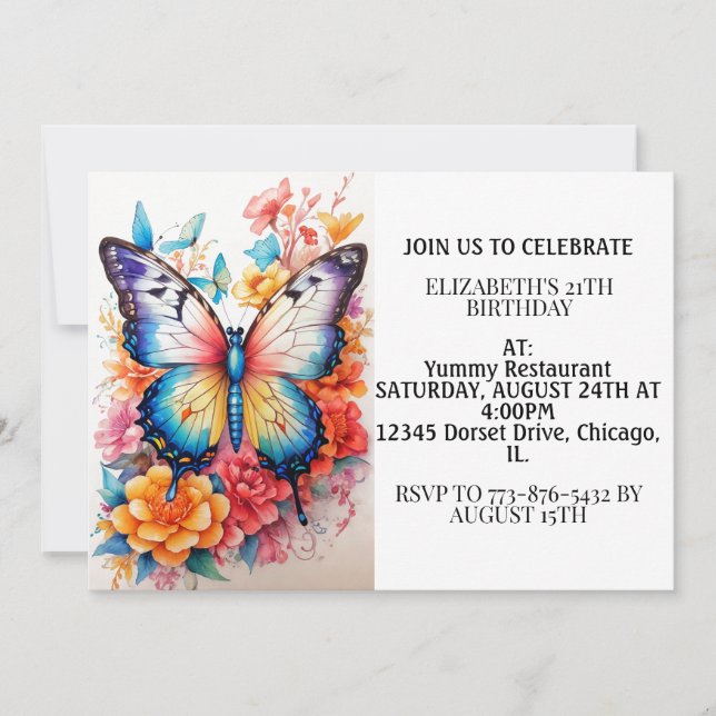 Cute Colorful Butterfly Happy Birthday Party Invitation (Front)