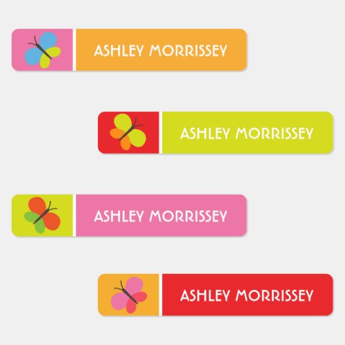 Cute Colorful Butterfly Kids Name Labels