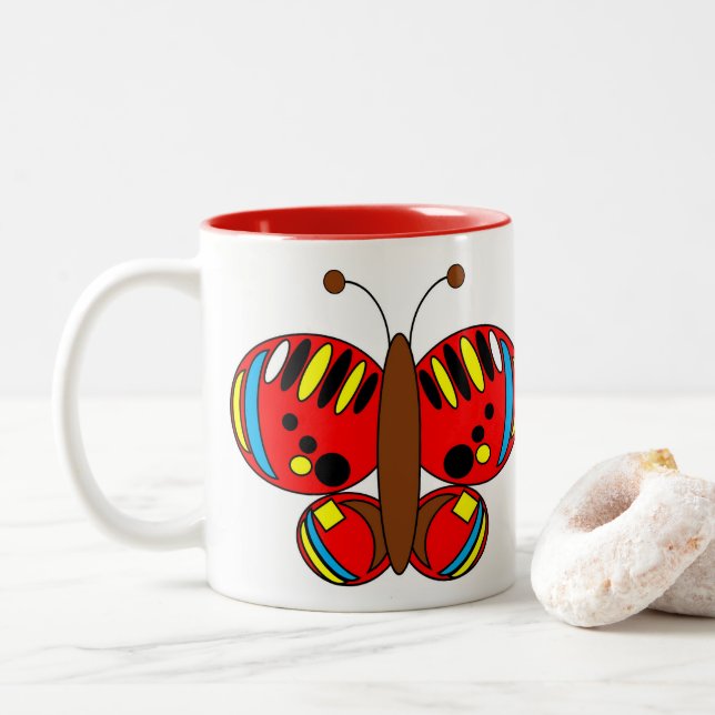 Cute Colorful Butterfly Mug - Small Tortoiseshell (With Donut)