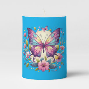 Cute, colorful butterfly pillar candle