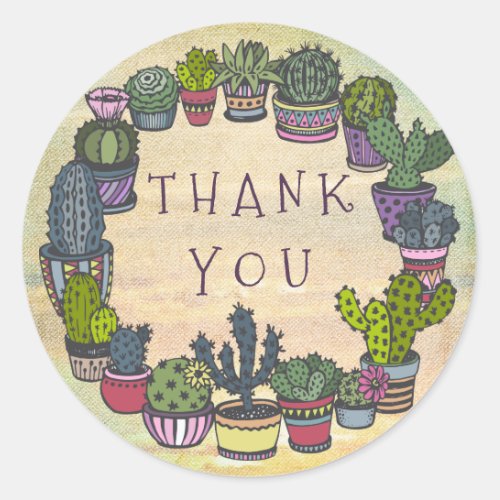 Cute Colorful Cactus Thank You Classic Round Sticker
