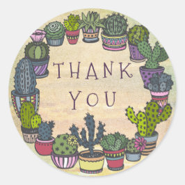 Cute Colorful Cactus Thank You Classic Round Sticker