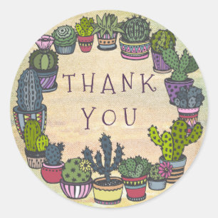 Cute Colorful Cactus Thank You Classic Round Sticker