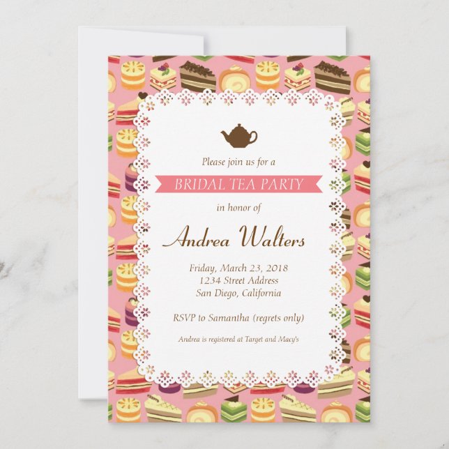Cute Colorful Cakes Illustration Bridal Tea Party Invitation (Front)