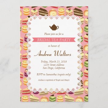 Cute Colorful Cakes Illustration Bridal Tea Party Invitation by funkypatterns at Zazzle
