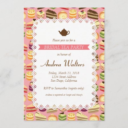 Cute Colorful Cakes Illustration Bridal Tea Party Invitation