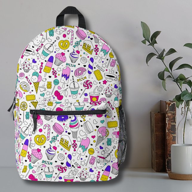 Cute Colorful Candy Sweet Pattern Printed Backpack (Trendy Cute Colorful Candy Sweets Desserts Pattern Printed Backpack)