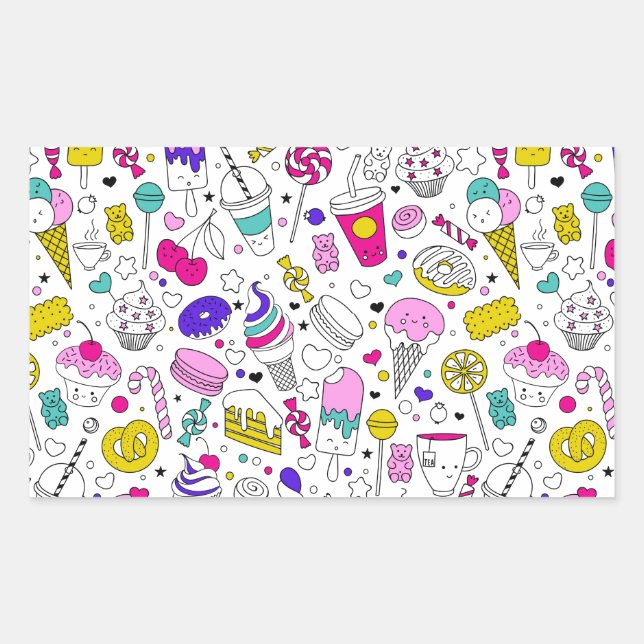 Cute Colorful Candy Sweet Pattern Rectangular Sticker (Front)