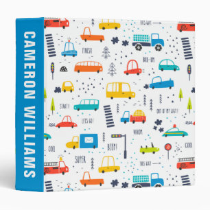 Cute Colorful Car Traffic Pattern 3 Ring Binder