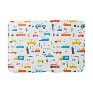 Cute Colorful Car Traffic Pattern Bath Mat