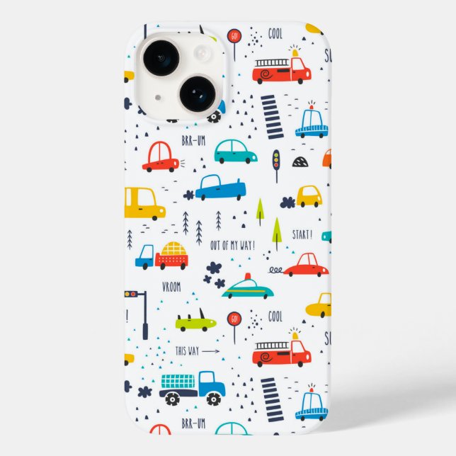 Cute Colorful Car Traffic Pattern Case-Mate iPhone Case (Back)