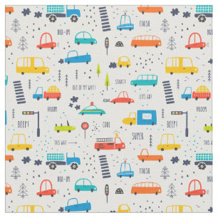 Cute Colorful Car Traffic Pattern Fabric