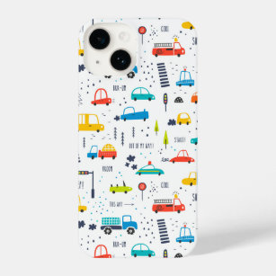 Cute Colorful Car Traffic Pattern iPhone 14 Case