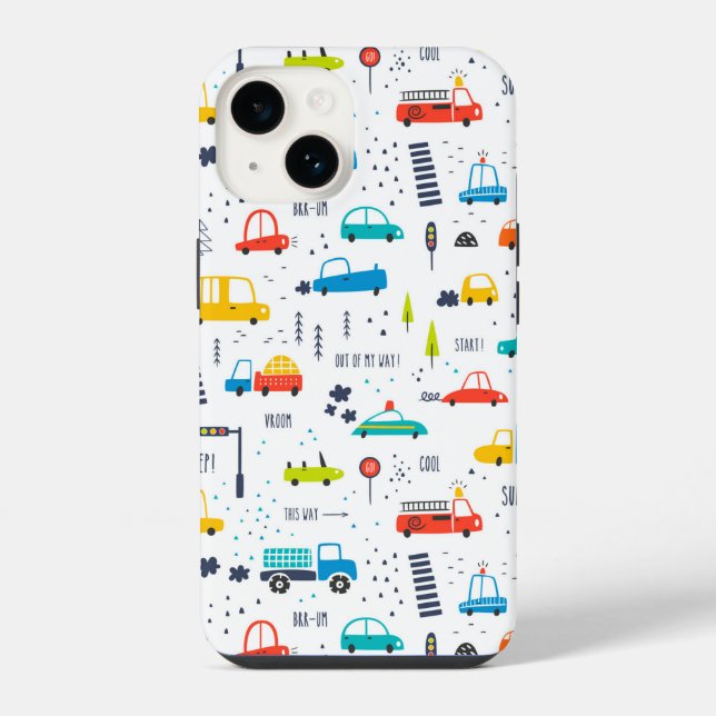 Cute Colorful Car Traffic Pattern Iphone Case (Back)