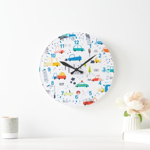 Cute Colorful Car Traffic Pattern Large Clock