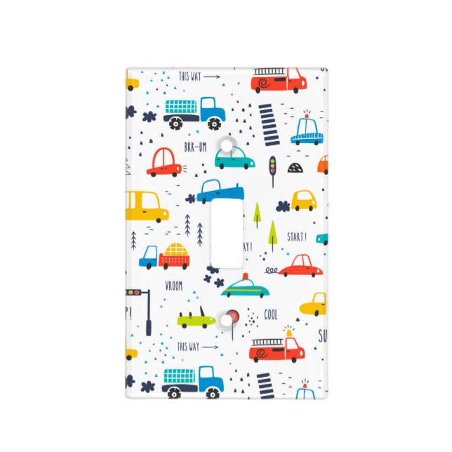 Cute Colorful Car Traffic Pattern Light Switch Cover (Front)