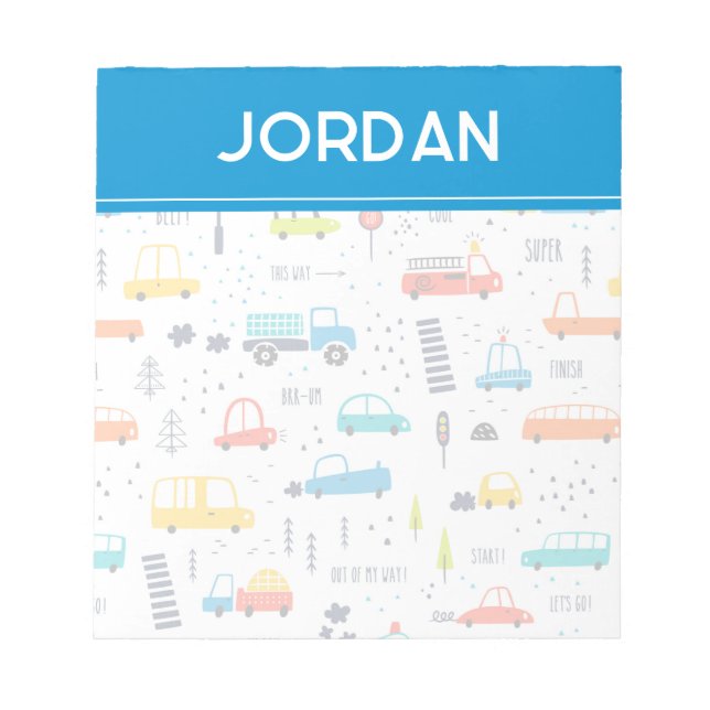 Cute Colorful Car Traffic Pattern Notepad (Front)