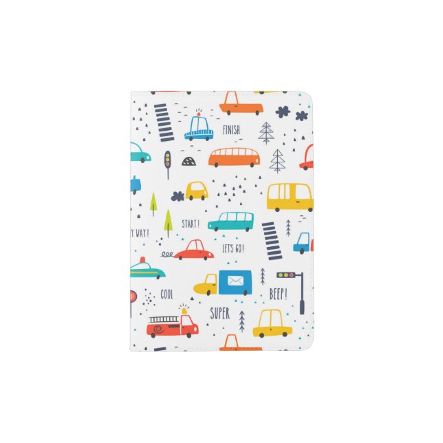 Cute Colorful Car Traffic Pattern Passport Holder (Front)