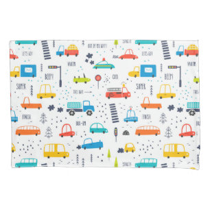 Cute Colorful Car Traffic Pattern Pillow Case