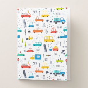 Cute Colorful Car Traffic Pattern Pocket Folder