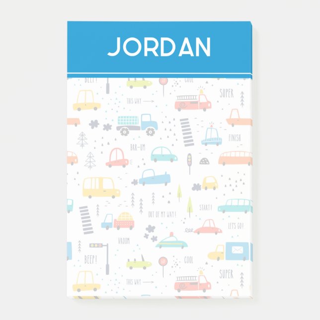 Cute Colorful Car Traffic Pattern Post-it Notes (Front)