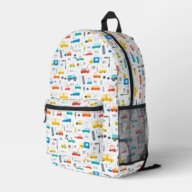 Cute Colorful Car Traffic Pattern Printed Backpack (Back Corner Right)