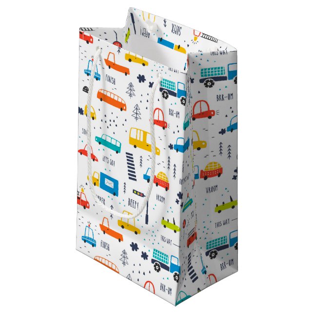 Cute Colorful Car Traffic Pattern Small Gift Bag (Front Angled)