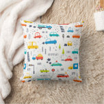 Cute Colorful Car Traffic Pattern Throw Pillow