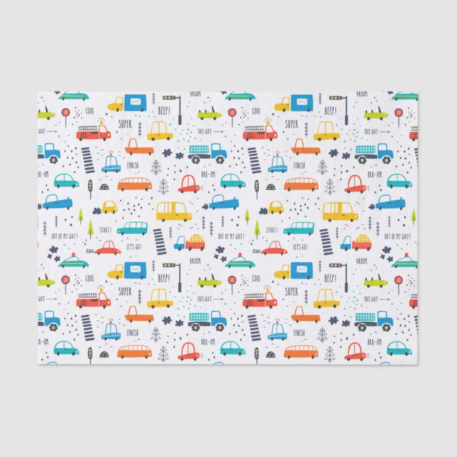 Cute Colorful Car Traffic Pattern Tissue Paper (Front)