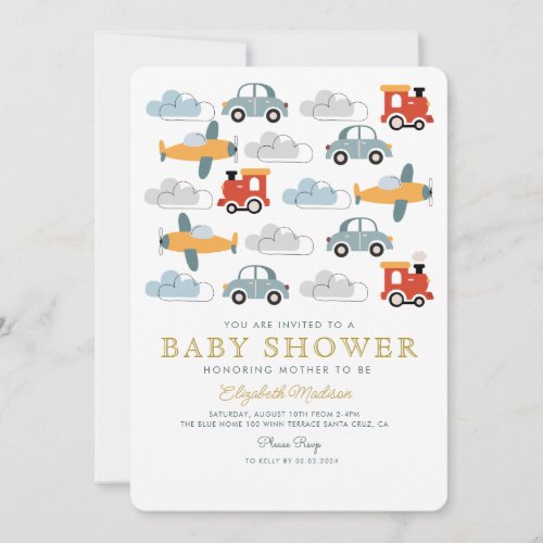 Cute Colorful Cars Boy Baby Shower Invitation