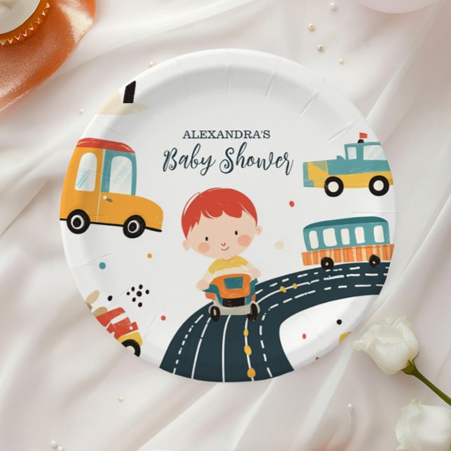 Cute Colorful Cars Boy Baby Shower Paper Plates (Creator Uploaded)