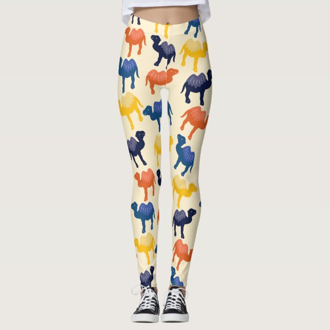 Cute Colorful Cartoon Camels Pattern Leggings (Front)
