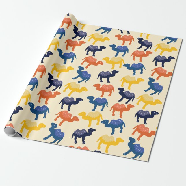 Cute Colorful Cartoon Camels Pattern Wrapping Paper (Unrolled)