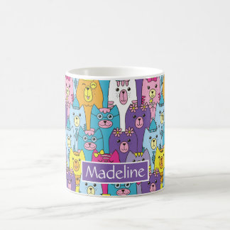 Cute Colorful Cartoon Cats Pattern Add Name Coffee Mug