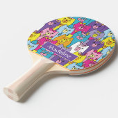 Cute Colorful Cartoon Cats Pattern Add Name Ping Pong Paddle (Front Angle)