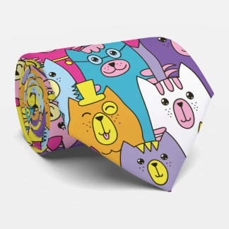 Cute Colorful Cartoon Cats Pattern Neck Tie