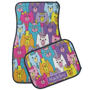 Cute Colorful Cartoon Cats Pattern Personalized Car Floor Mat