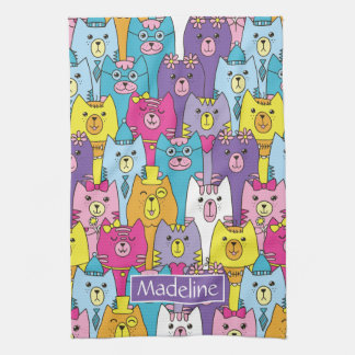 Cute Colorful Cartoon Cats Pattern Personalized Kitchen Towel