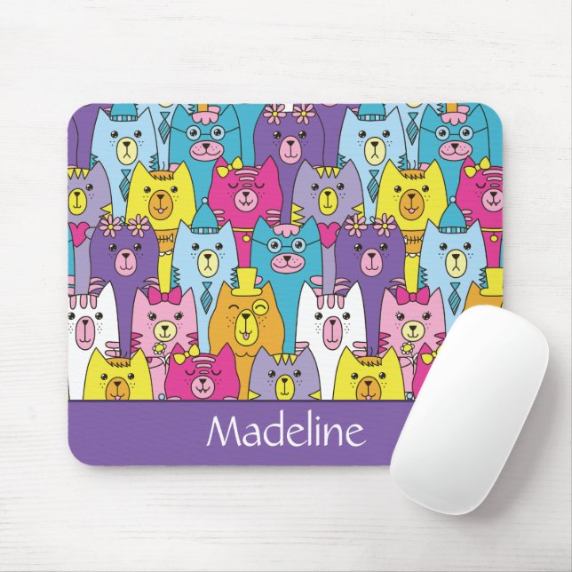Cute Colorful Cartoon Cats Pattern Personalized Mouse Pad (With Mouse)