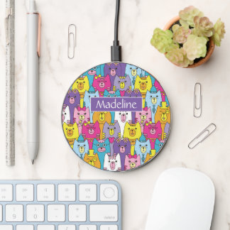 Cute Colorful Cartoon Cats Pattern Personalized Wireless Charger