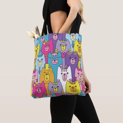 Cute Colorful Cartoon Cats Pattern Tote Bag