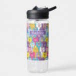 Cute Colorful Cartoon Cats Personalize  Water Bottle<br><div class="desc">Cute and funny colorful hand drawing illustration of cats in a seamless pattern. Girly Whimsical Cats in different bright colors such as pink, rose, blue, yellow, purple, and white. Some kittens have glasses, hats, stripes, ties, bows, hearts, and flowers. These trendy kitties are happy, smiling, and the colors pop and...</div>