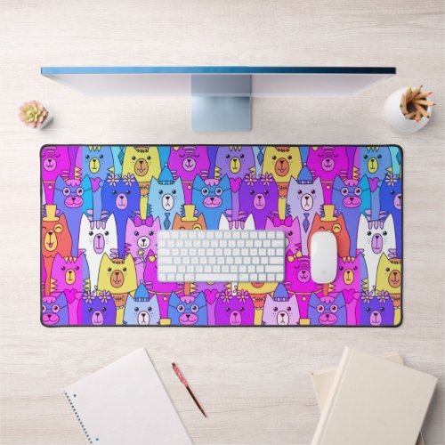 Cute Colorful Cartoon Cats Pink Desk Mat