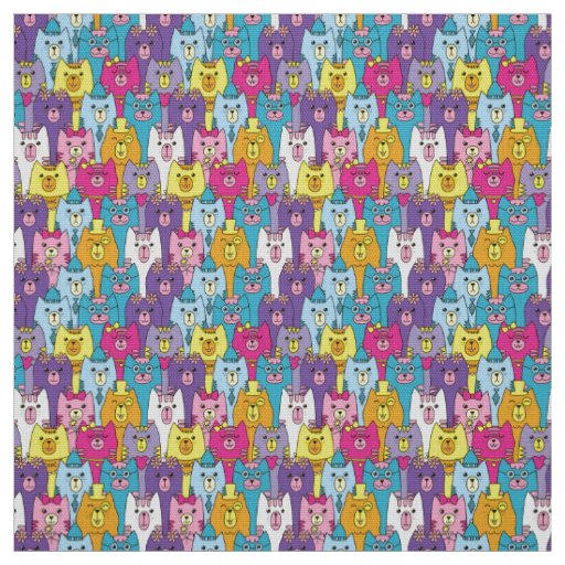 Cute Colorful Cartoon Cats Seamless Pattern Fabric