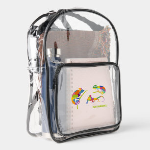 Cute Colorful Cartoon Chameleons Personalized Clear Backpack
