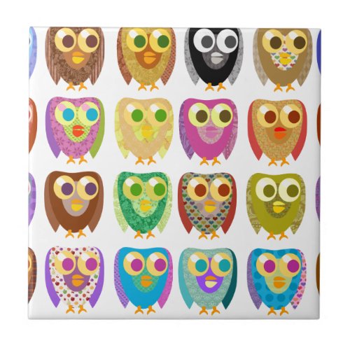 Cute Colorful Cartoon Character Owl Pattern Tile